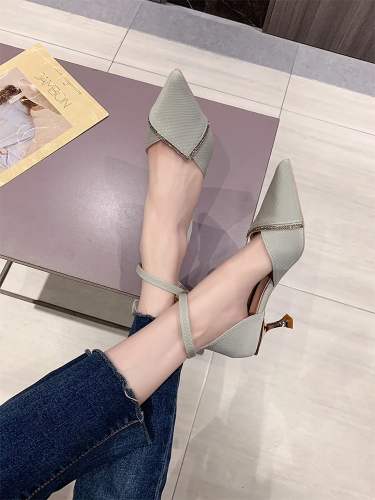 

Pointed Heel Sandals 2021 Women's Suit Female Beige Ladies Shoes Summer Shallow Mouth All-Match New Black Stiletto Girls Fashion