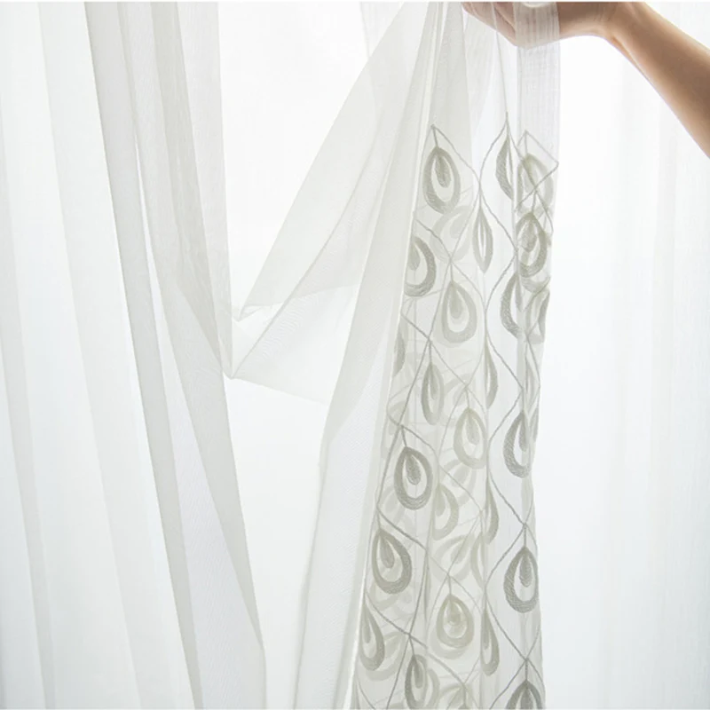 Тюль с вышитыми белыми птицами и перьями занавески для гостиной полупрозрачная