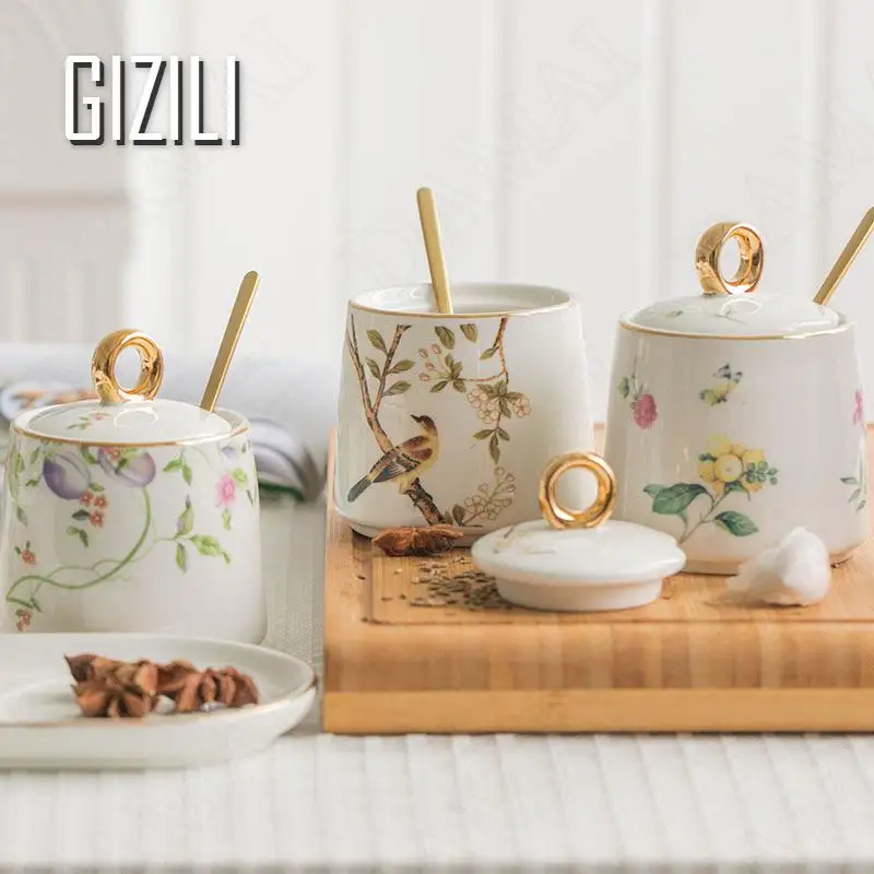 

European Ceramic Seasoning Jar Set Home Seasoning Bottle Salt Shaker with Lid Condiment Dispenser Storage Jars Kitchen Supplies