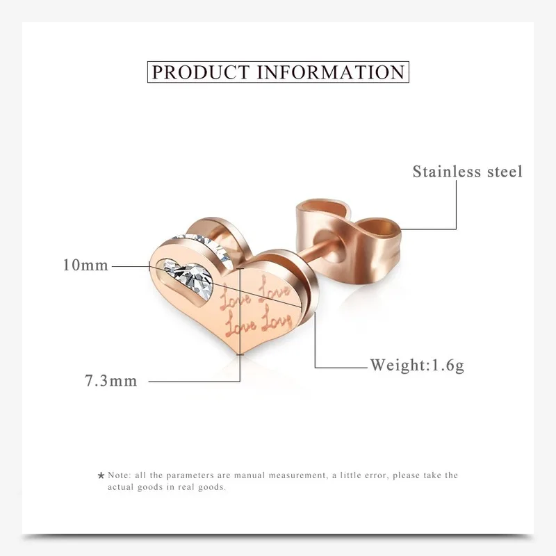 Корейские серьги из титановой стали розово-золотистый в форме сердца