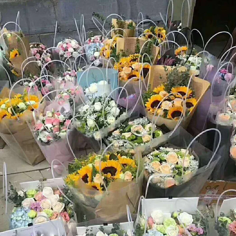 

Transparent Bags Women Fashion Handle Flower Packaging Container Bag Plastic Flower Gift Storage Bags T Shaped Clear Handbag Hot