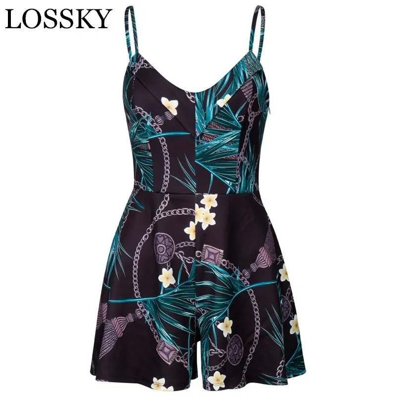 

Women Floral Print Sexy V Neck Strap Slim Playsuits Casual 2020 Summer Beach Rompers Tunic Short Jumpsuit Bodycon Party Playsuit