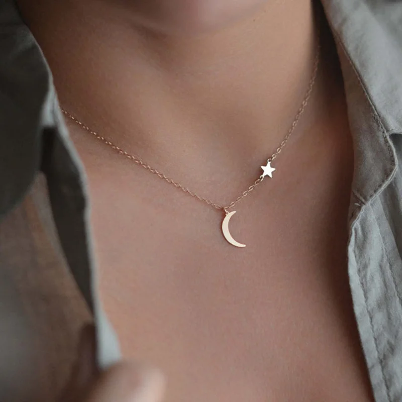 

New Fashion Simple Star & Moon Pendant Necklace For Women New Bijoux Maxi Statement Necklaces Collier Fashion Jewelry