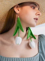 hoops earrings jewelry for women green flower tulip statement piercing woman earring accessories bijouterie female new year gift