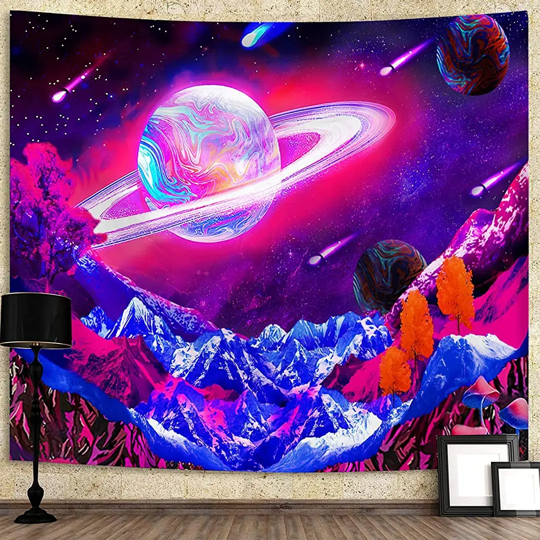 

Estoulen Psychedelic Galaxy Tapestry Trippy Planet Wall Space Starry Stars Nature Tapestries Wall Hanging Fantasy Mountain
