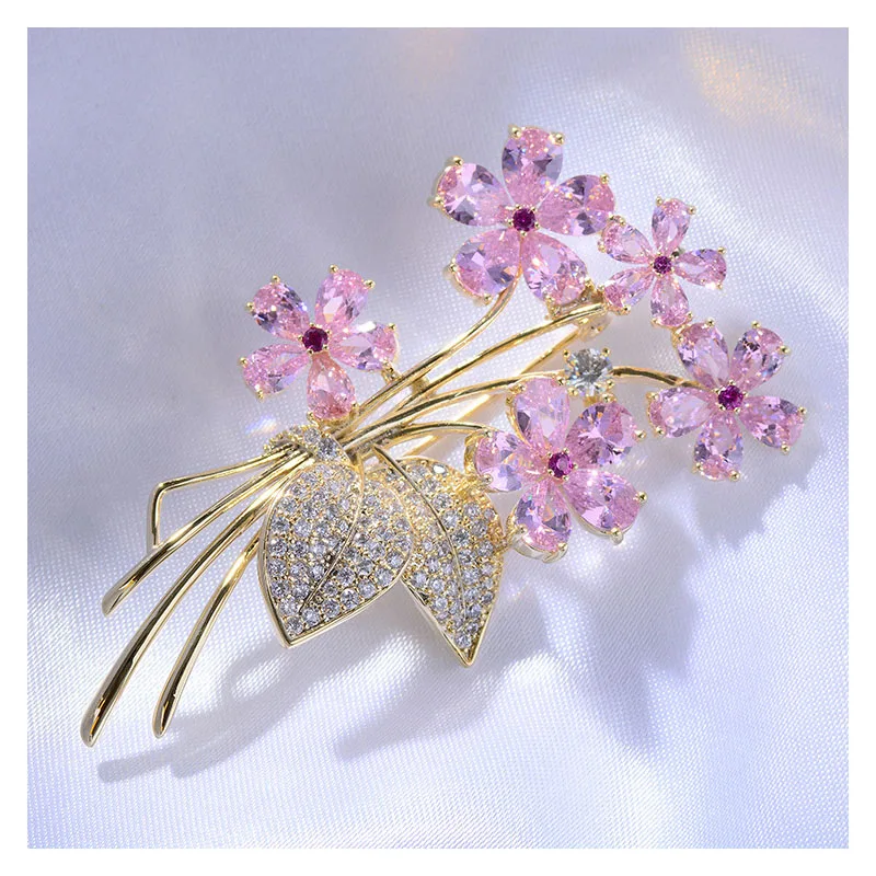 Роскошные красивые жёлтые и розовые Броши в форме цветка с кристаллами циркона