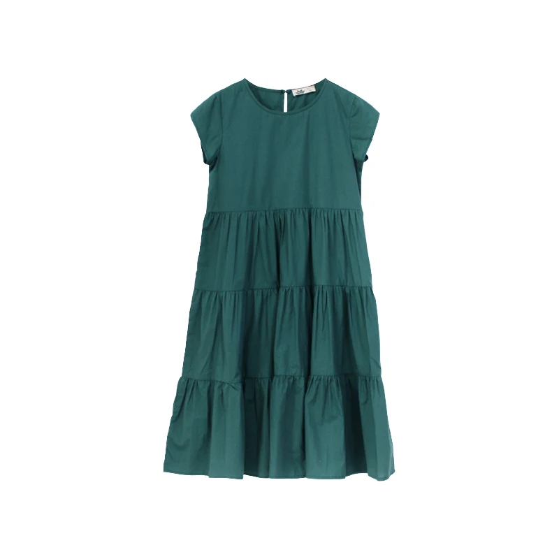 

Girl's Loose Dress Long Dark Green Cake Skirt 2021 Summer Flounce Drain Splicing Skirt. Kids Dress