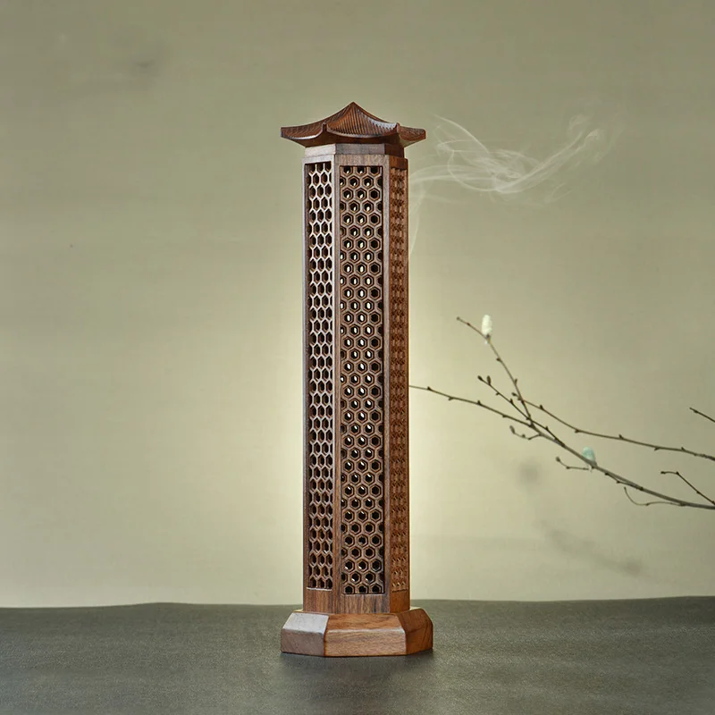 

Brazil yellow agarwood sandalwood retro horizontal incense burner tower for multi size incense stick hollow incense box