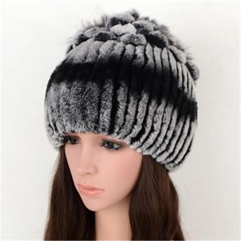 Woman Oversized Winter Gradient Color Stretch Rabbit Fur Bomber Cap Lady Thick Mink Crown Protective Ear Warm Hat | Аксессуары для