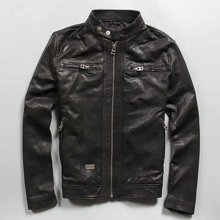 

2021 Men's Genuine Leather Jacket Real Sheep Goat skin Male Bomber Motorcycle leather jacket men slim fit casual biker jacket