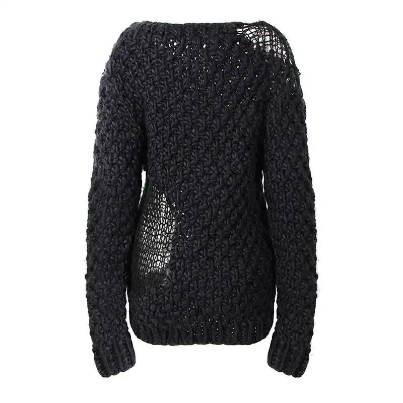 Женский трикотажный пуловер DEAT Свободный вязаный с длинными рукавами и круглым