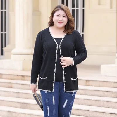 

55-115kg Wear Loose Plus Size 4XL 5XL Sweater Knitted Oversized Jumper Button Black Long Sleeve V-neck Casual Woman Cardigan