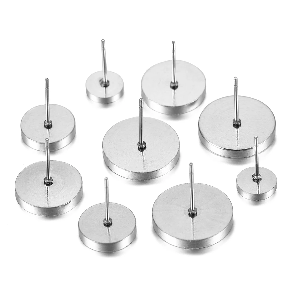 

10/100Pcs/lot 6 8 10 12 14mm Stainless Steel Blank Earring Base Cameo Base Fit Glass Earring Setting Cabochon DIY Jewelry Making