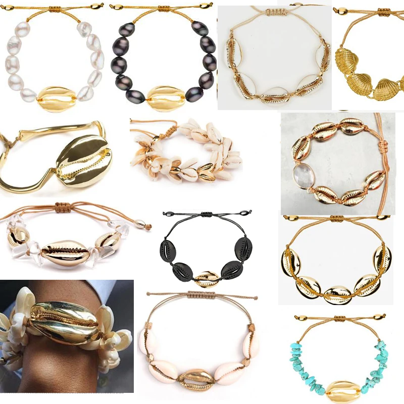Золотой браслет в виде раковины Cowrie femme Регулируемый Бохо макраме дружбы