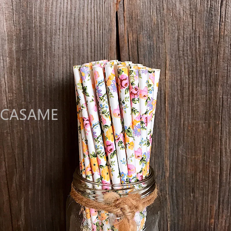 Розовые цветочные бумажные соломинки нежные розовые желтые белые