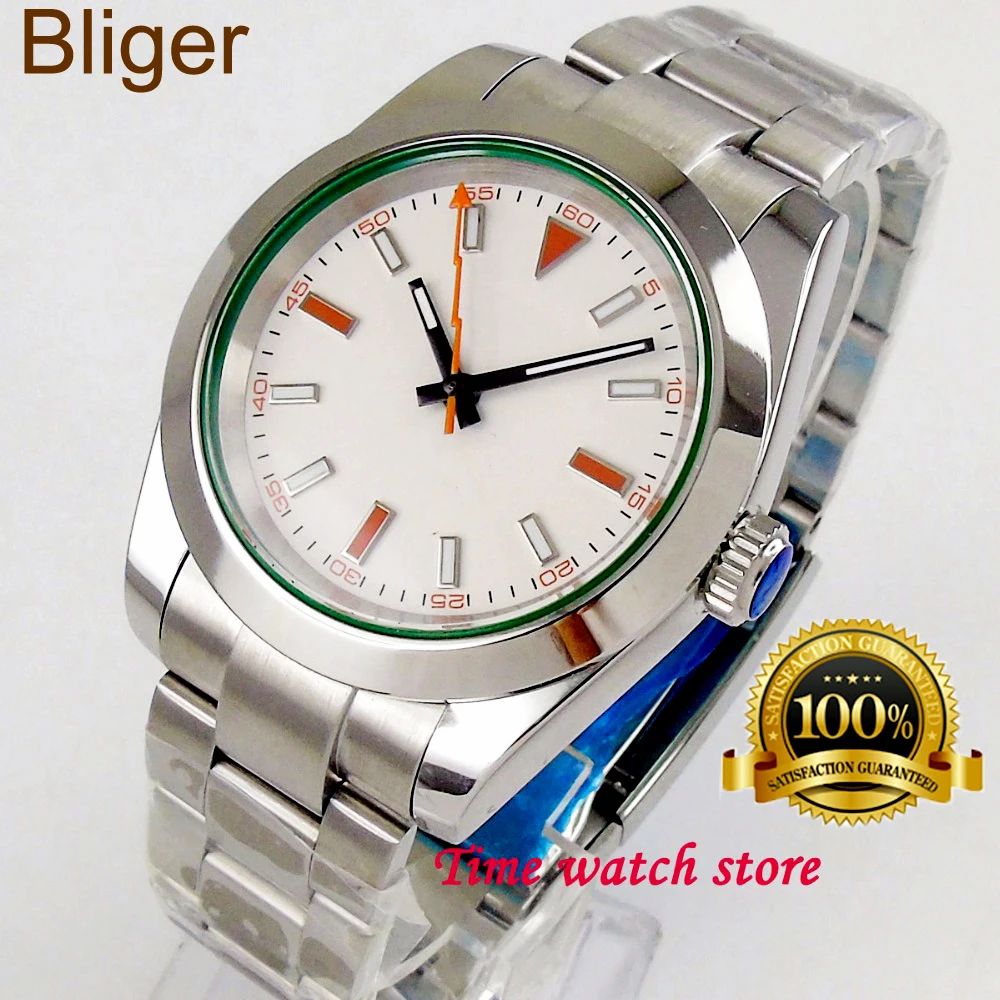 Светящиеся мужские часы 40 мм с белым циферблатом стеклянная полированная рамка