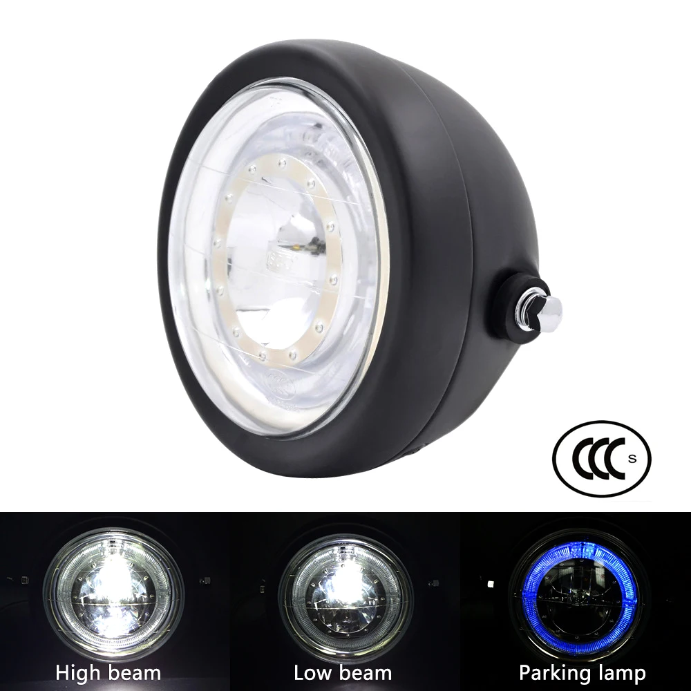 

Motowerks Blue Angel Ring Motorcycle Headlight LED Headlamp Assembly Round Bulb Daytime Running Light High Low Beam Motorbike