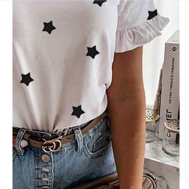 

2021 Summer T-shirt Female Star Print Short-sleeved Casual Fashion T-shirt Top Women