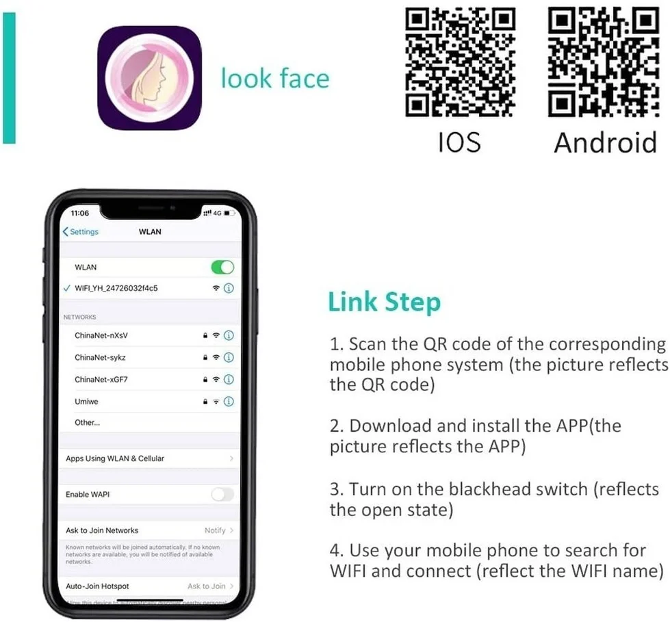 

Vacuum Acne Comedone Tools Electric WIFI Visual Blackhead Remover Vacuum with 20X Microscope Camera Suction Pore Cleaner beauty