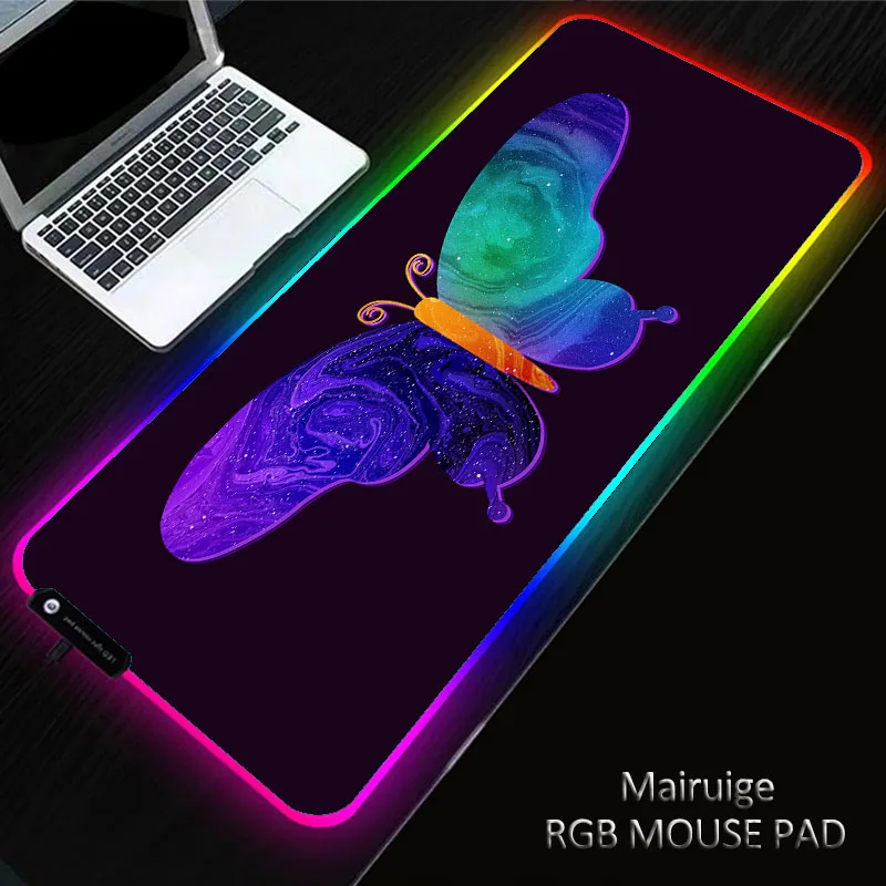 

RGB Non-slip LED XL Abstract Butterfly Gaming Laptop PC Mouse Pad Accessories Mousepad XXL Desk Pad Desk Mat Keyboard for Office