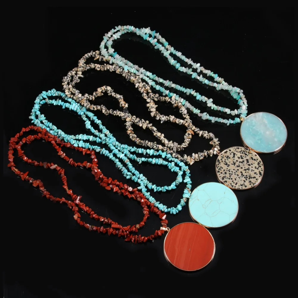 

Oblate Semi-precious Stone Gravel Trendy Natural Pendants Necklace Fashion Charms Pendant Necklaces Jewelry Length 80cm