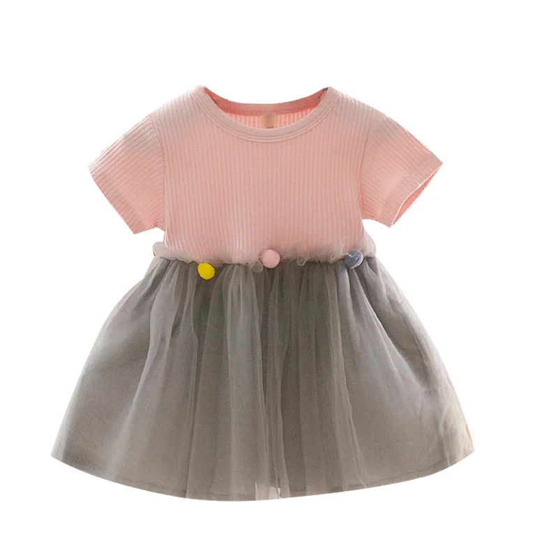 

2020 summer Baby girls short sleeve dress cotton knitted girls net veil children princess dress girl clothes fashion