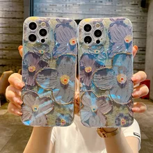 Blu-ray oil painting purple flower iphone11 mobile phone case iphone12 silicone 12promax simple 7p