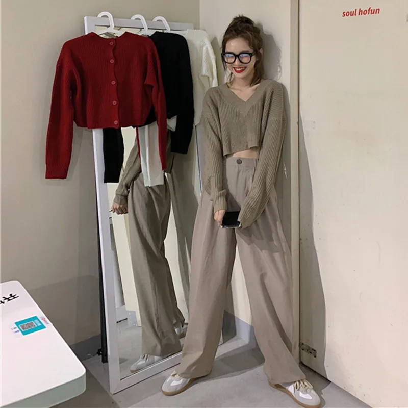 Женский свитер с v-образным вырезом Joinyouth вязаный Однотонный пуговицами в