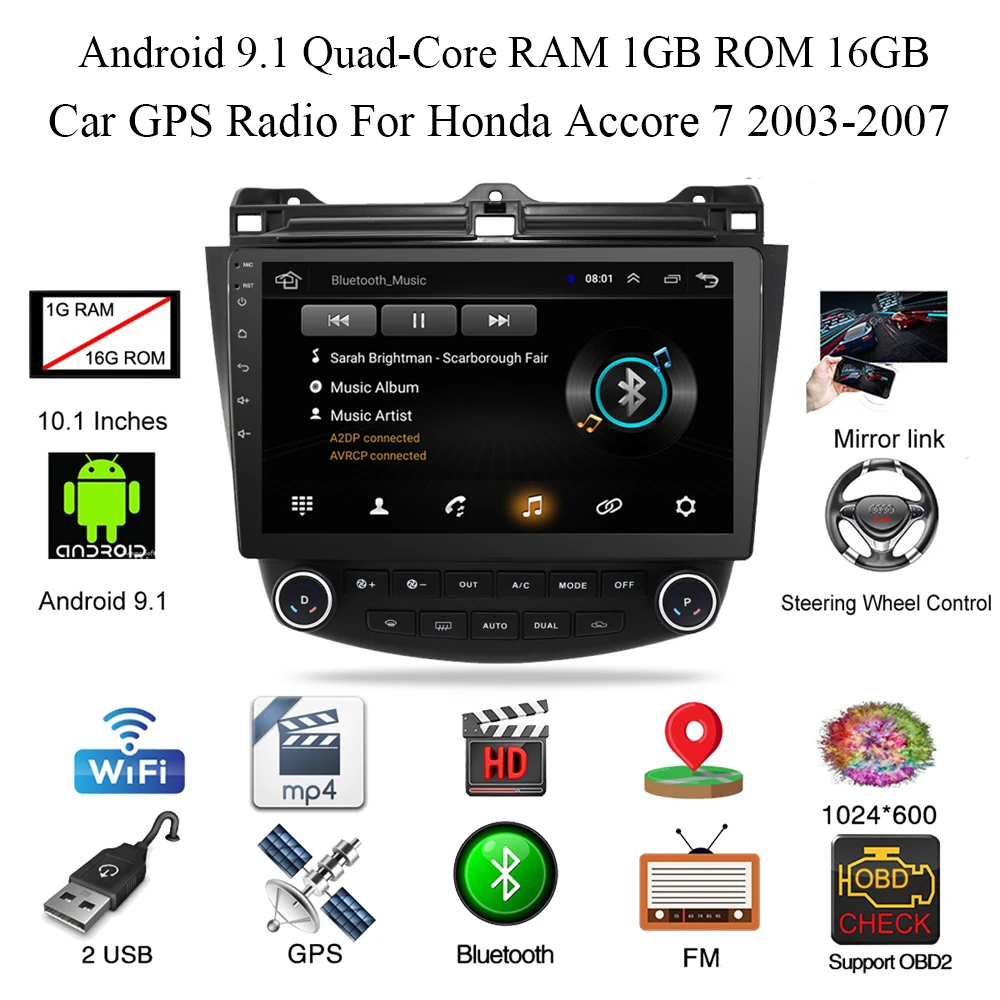 Для Honda Accord 2003 2007 четырехъядерный 10 1 ''Android 9 автомобильное стерео радио GPS
