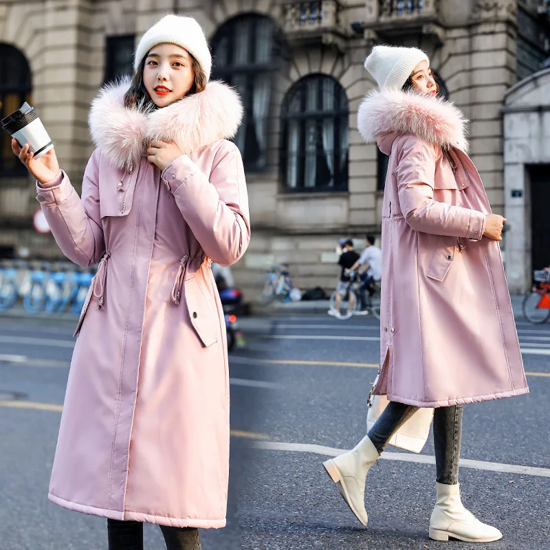 Женская парка с капюшоном Abrigos Mujer Invierno длинная приталенная зимняя куртка меховым