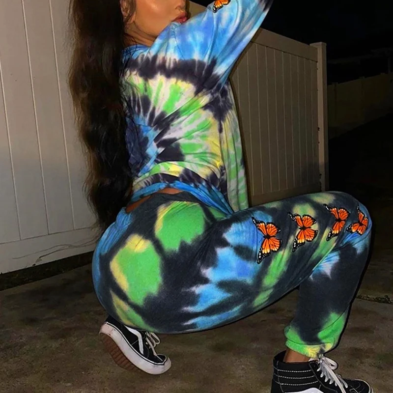 

Butterfly Print Pants for Women Trousers Cotton Tie Dye Print Pants Gothic Streetwear Fitness Female Joggers