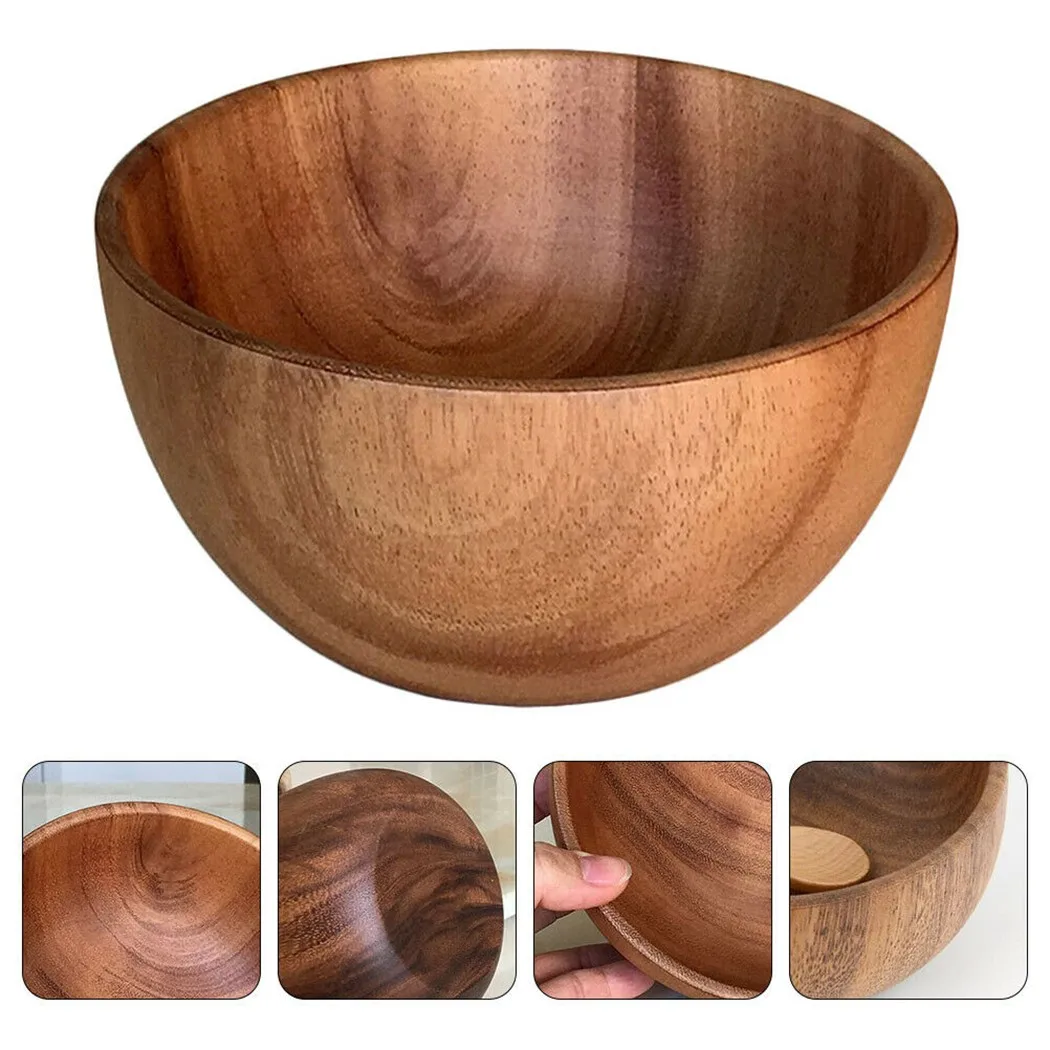 

Salad Bowl 8*5cm Wooden Salad Bowl Serving Cooking Kitchen Bowls Cutlery Basin Fruit Bowl Rice Soup Home Dinnerware For Holding
