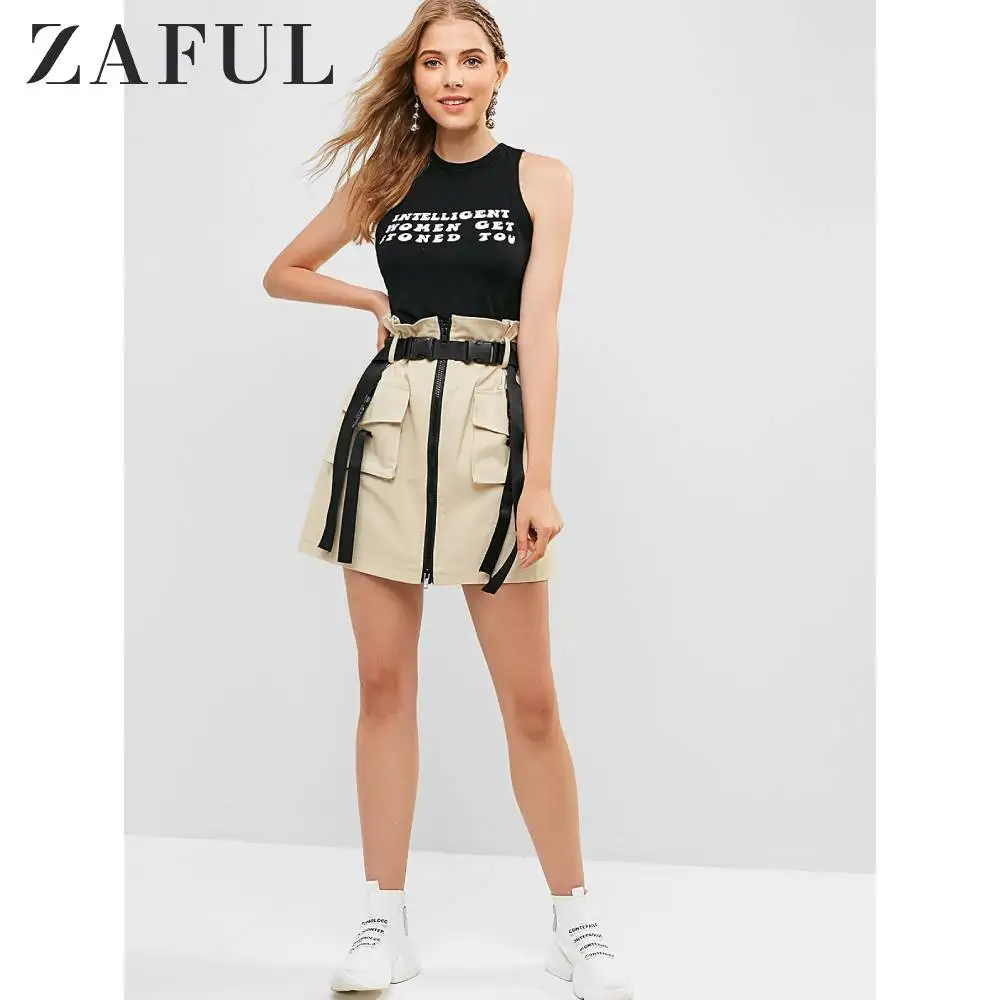 ZAFUL трапециевидная юбка с пряжками и карманами Повседневная Уличная мини-юбка