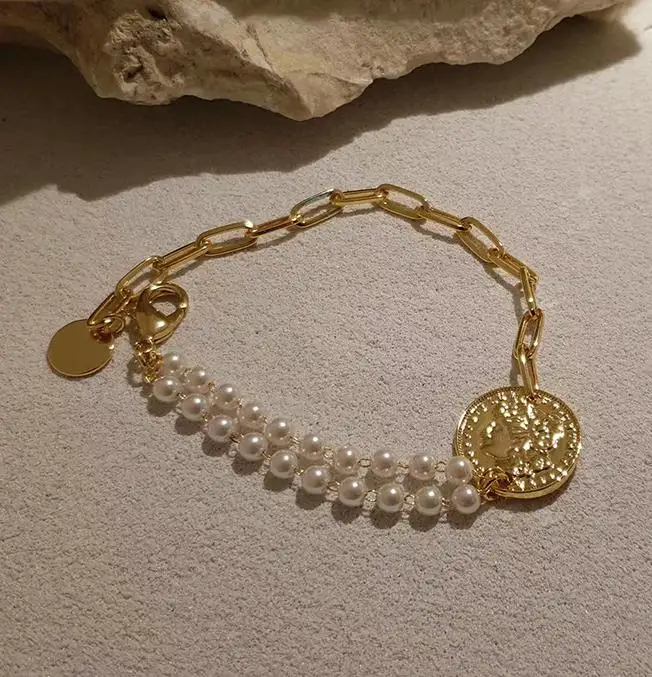 

2021New Gold Color Baroque Irregular Pearls Link Chain Tassel Bracelets for Women Girl Party Bangle Jewelry Gift