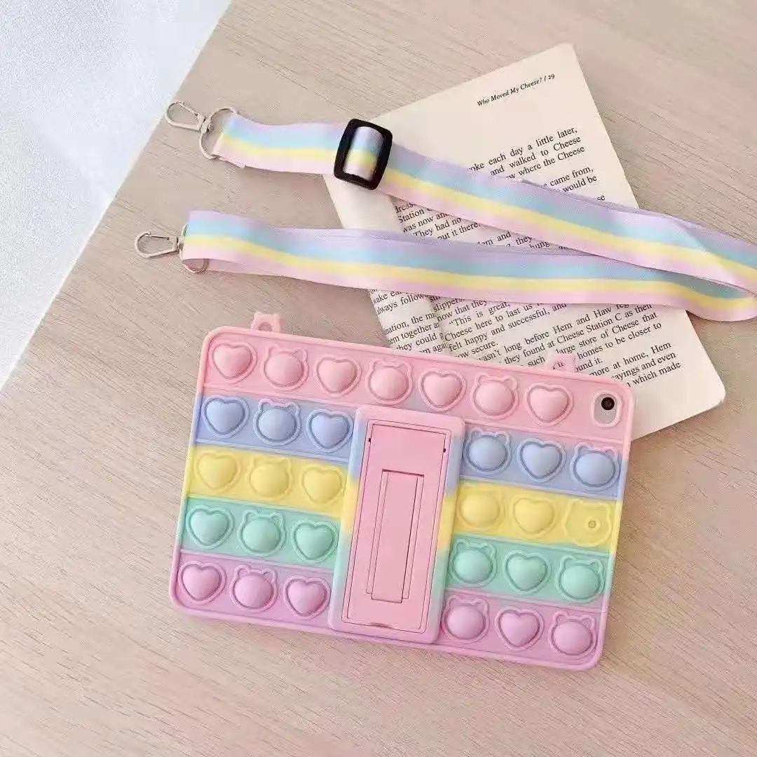 

Reliver Stress Pop Fidget Toys Push It Bubble Case For iPad 9.7 2017 2018 5th 6th 7th Gen10.2 Mini 1 2 3 4 5 Silicon Funda+Strap