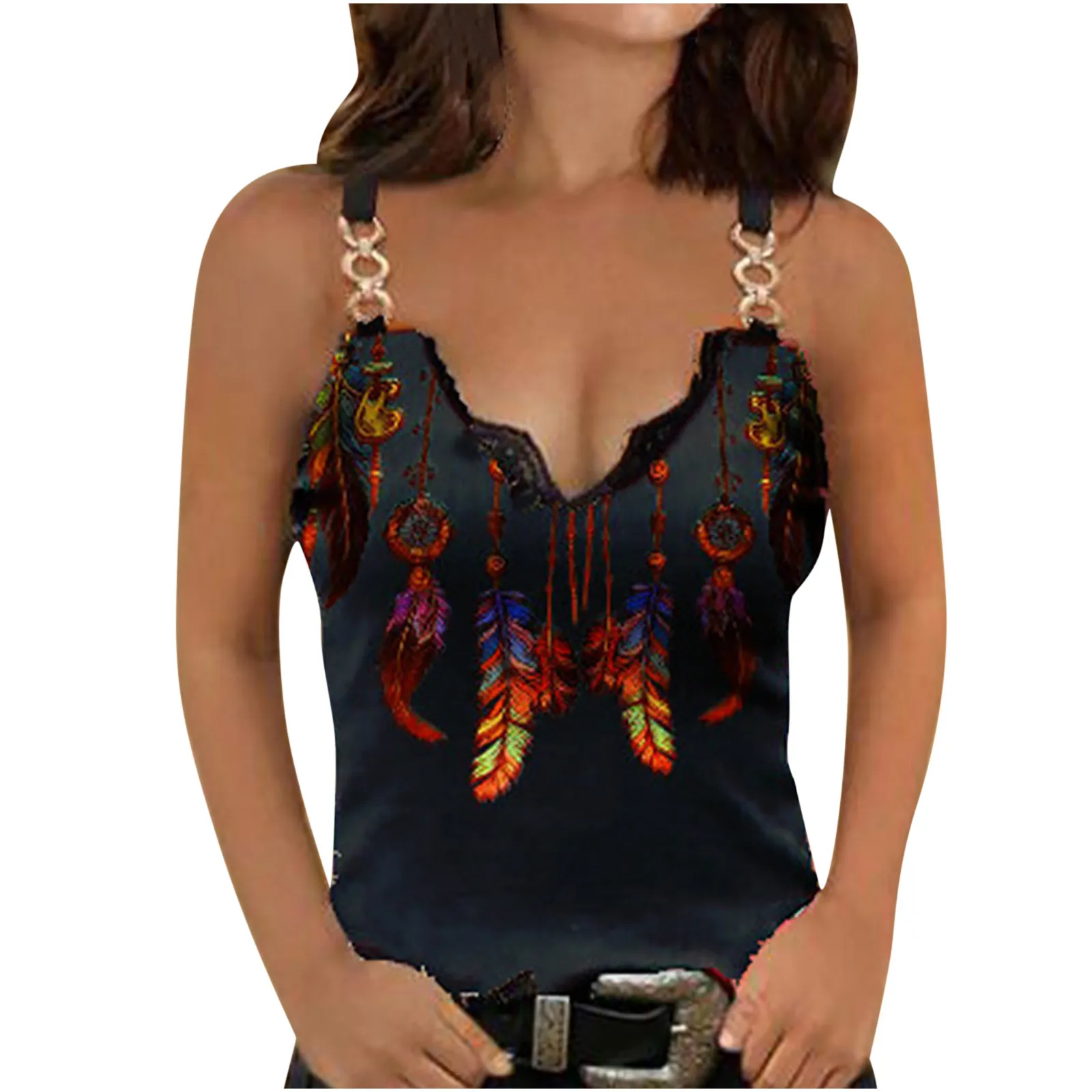 

Summer Clothes Sexy Top Tanks Camis Women's V-neck Loose Zipper Tank Tops Casual Printing Sleeveless Tops Dbardeurs Clothes