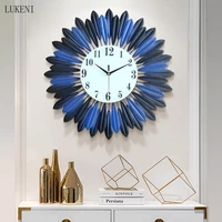 round 50cm gold blue watches iron creative clock wall clock modern design living room metal wall clock fashion home decoration