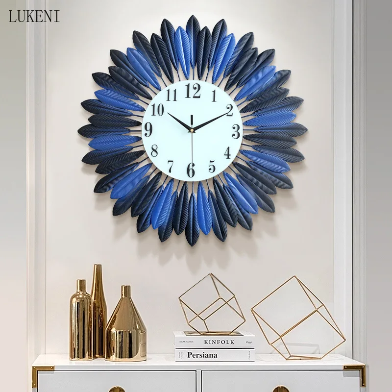 Round 50cm Gold Blue Watches Iron Creative Clock Wall Modern Design Living Room Metal Fashion Home Decoration | Дом и сад