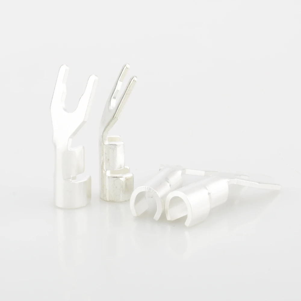 New 8pcs Hi-end Solid Copper plug Silver plated Spade Plug Speaker Cable Wire Connector HiFi Pure Copper Silver plated spade