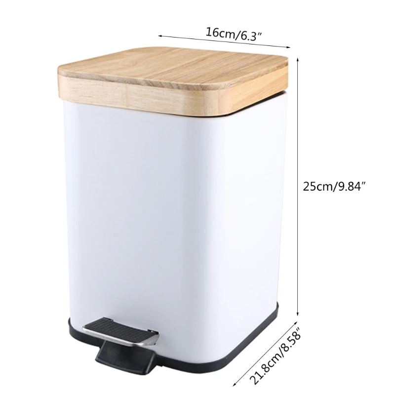 

Foot-operated trash can with lid Wooden Step Garbage Foot-on Rubbish Bin Waste Container