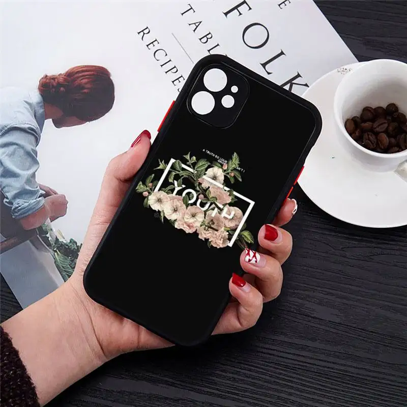 

After-sales process flower text Phone Case Matte Transparent for iPhone 7 8 11 12 s mini pro X XS XR MAX Plus cover funda