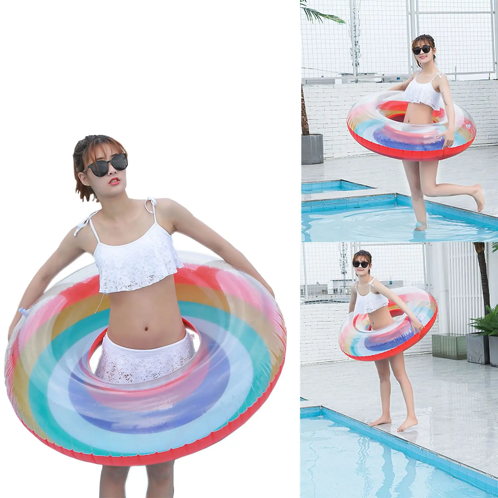

Летнее пляжное круг для плавания Радужный плавательный бассейн вечерние надувное кольцо для плавания круглые цветные кольца Новинка 2021