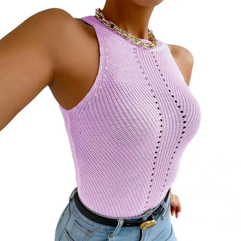 Майка женская трикотажная без рукавов пикантный однотонный ажурный топ с