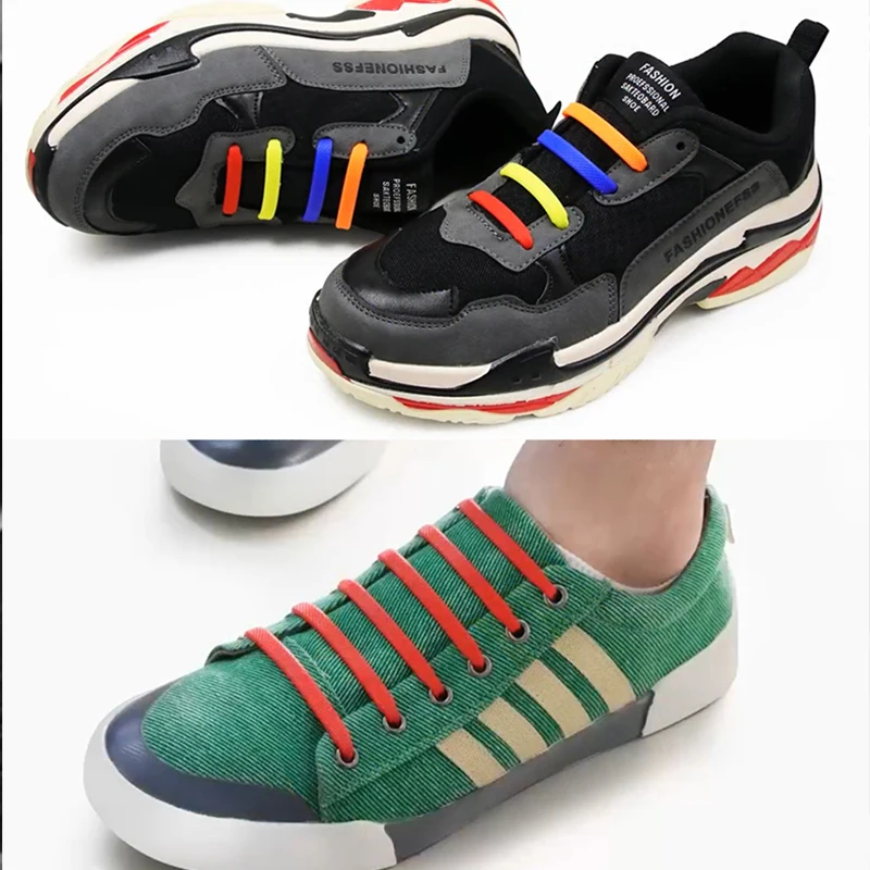 Silicone Shoelaces No Tie Shoelaces 16pcs/lot 12 colors Elastic Lace Shoelace Creative Lazy Silicone Laces Rubber Lace