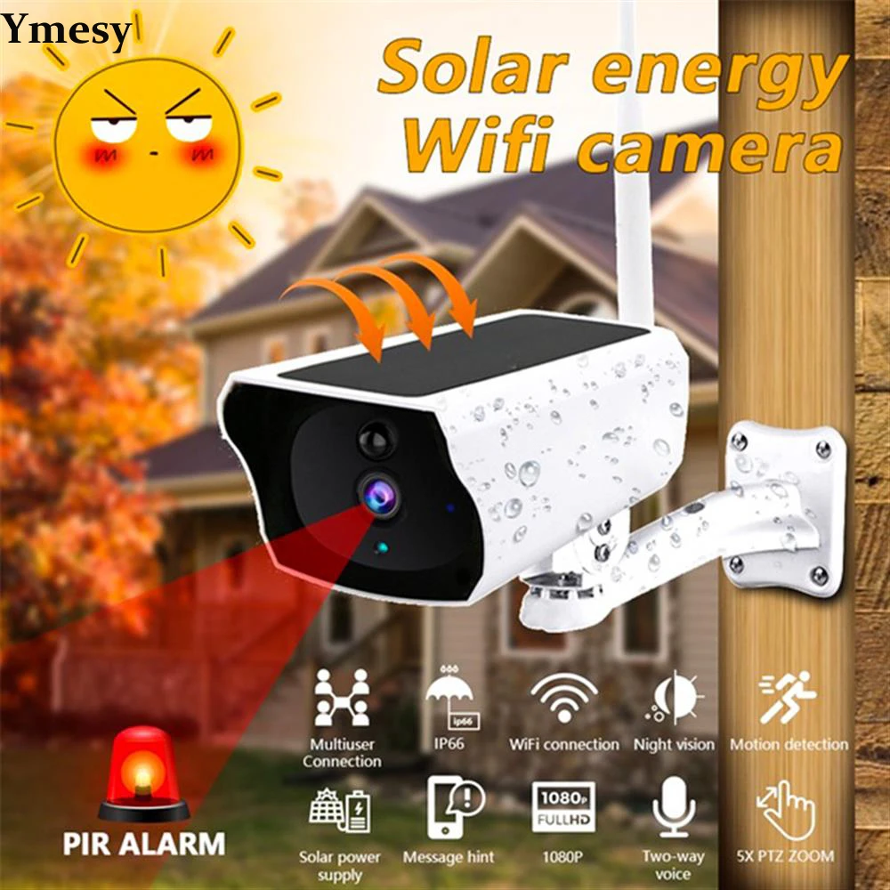 

Водонепроницаемая беспроводная камера Ymesy с солнечной батареей, Wi-Fi, 1080P, HD, камера видеонаблюдения с низким энергопотреблением, уличная рад...