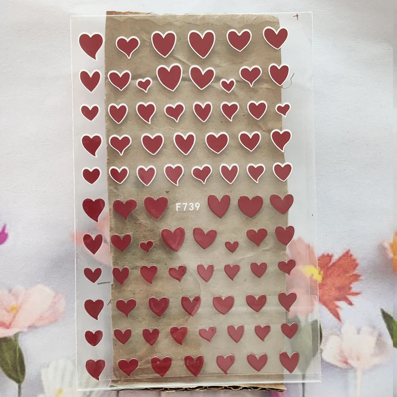

3D Nail Sticker Interesting Design Nail Foil Glue Sticker White Border Red Love Heart Sticker for Manicure Nail Art Decoration