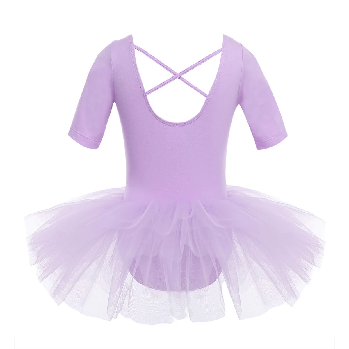 

2-10 Years Kids Girls Tutu Ballerina Dancewear Short Sleeve Cotton Tulle Ballet Dance Gymnastics Leotard Performance Tutu Dress