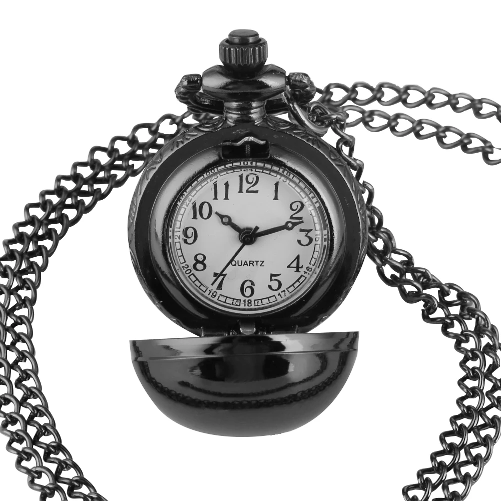 Мини гладкий черный шар карманные часы классический черный/серебряный сплав