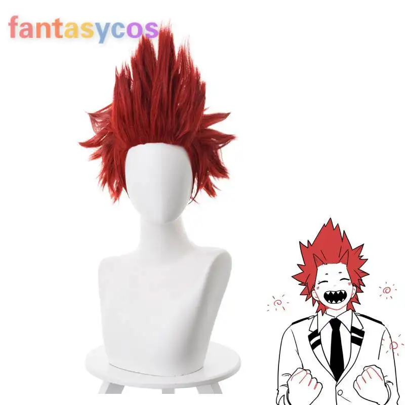 С героями из мультфильма Мой герой Косплэй парик киришима эйджиро красного цвета