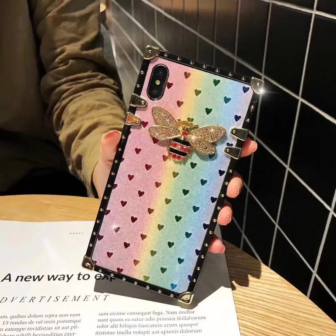 Square Right Angle Mobile Shell For XiaoMi 9 K20 Pro Gradient Rainbow Flash Powder Bee RedMi Note 7 Bohemian Style |